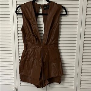 Brown Faux Leather Sleeveless Romper